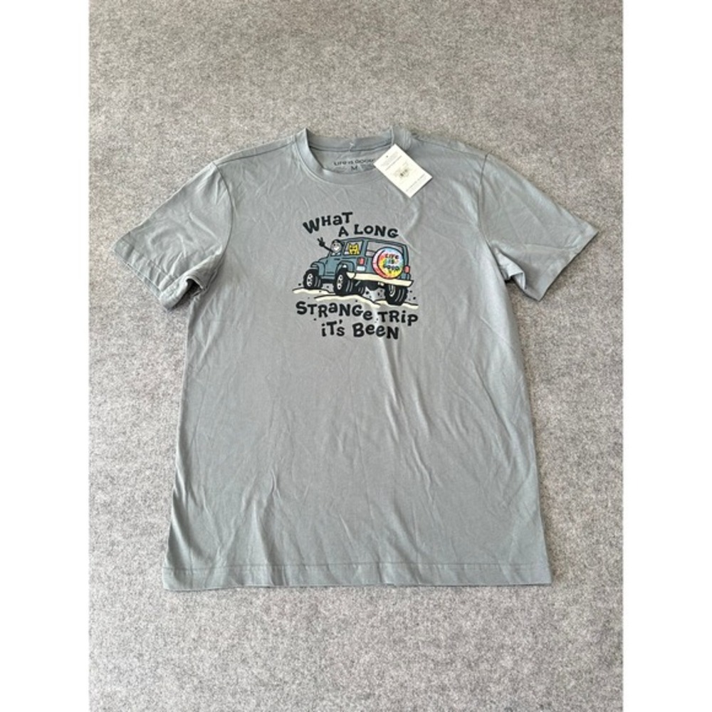 Life is Good Womens Jake and Rocket Strange Trip T-Shirt Blue Casual Roadtrip